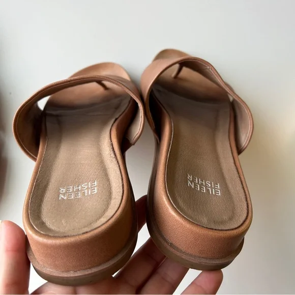 Eileen Fisher tumbled leather sandals size 9 black tan slip on - Picture 6 of 11